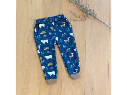 Dětské kalhoty s kapsami - lesní zvířátka