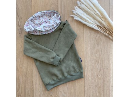 Mikina z vaflového úpletu olivová/podzimní větve - vel. 104