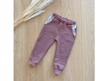 Dětské kalhoty s kapsami z vaflového úpletu - starofialová - vel. 86/92