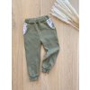 Dětské kalhoty s kapsami z vaflového úpletu - oliva - vel. 98/104