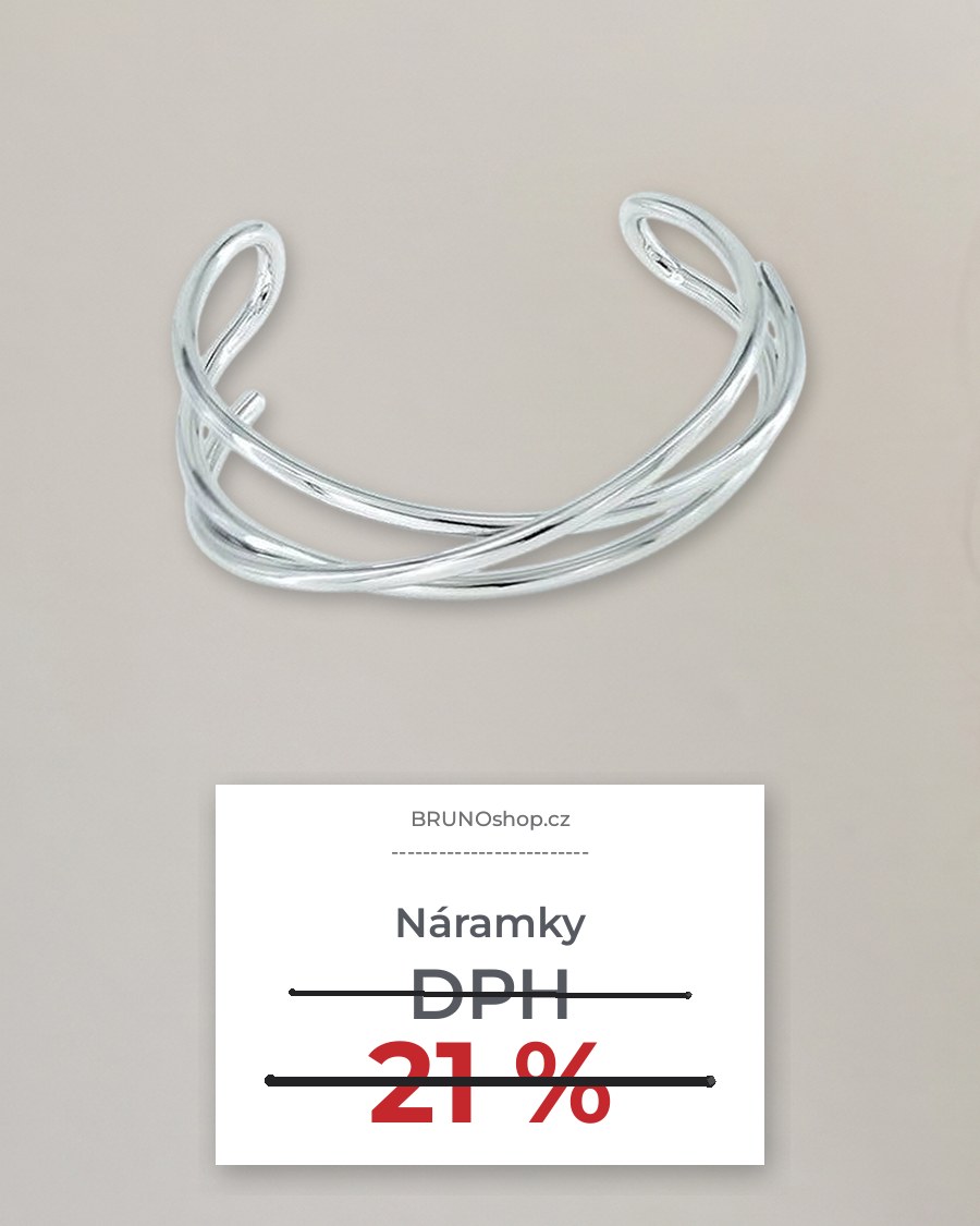 Ocelový náramek na světlé stěně a účtenka s přeškrtnutým DPH 21 %