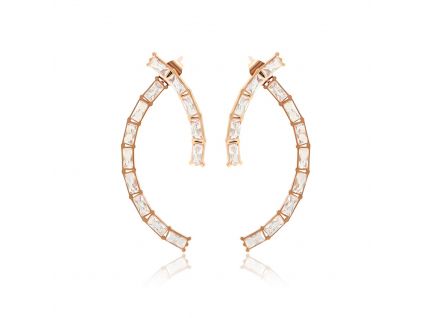 Visací dvojité náušnice ROSE GOLD s kamínky