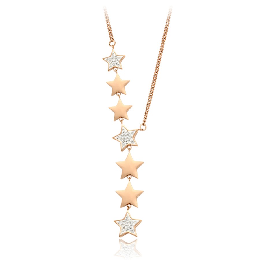 Levně S3452 Dlouhý náhrdelník HVĚZDY ROSE GOLD s kamínky
