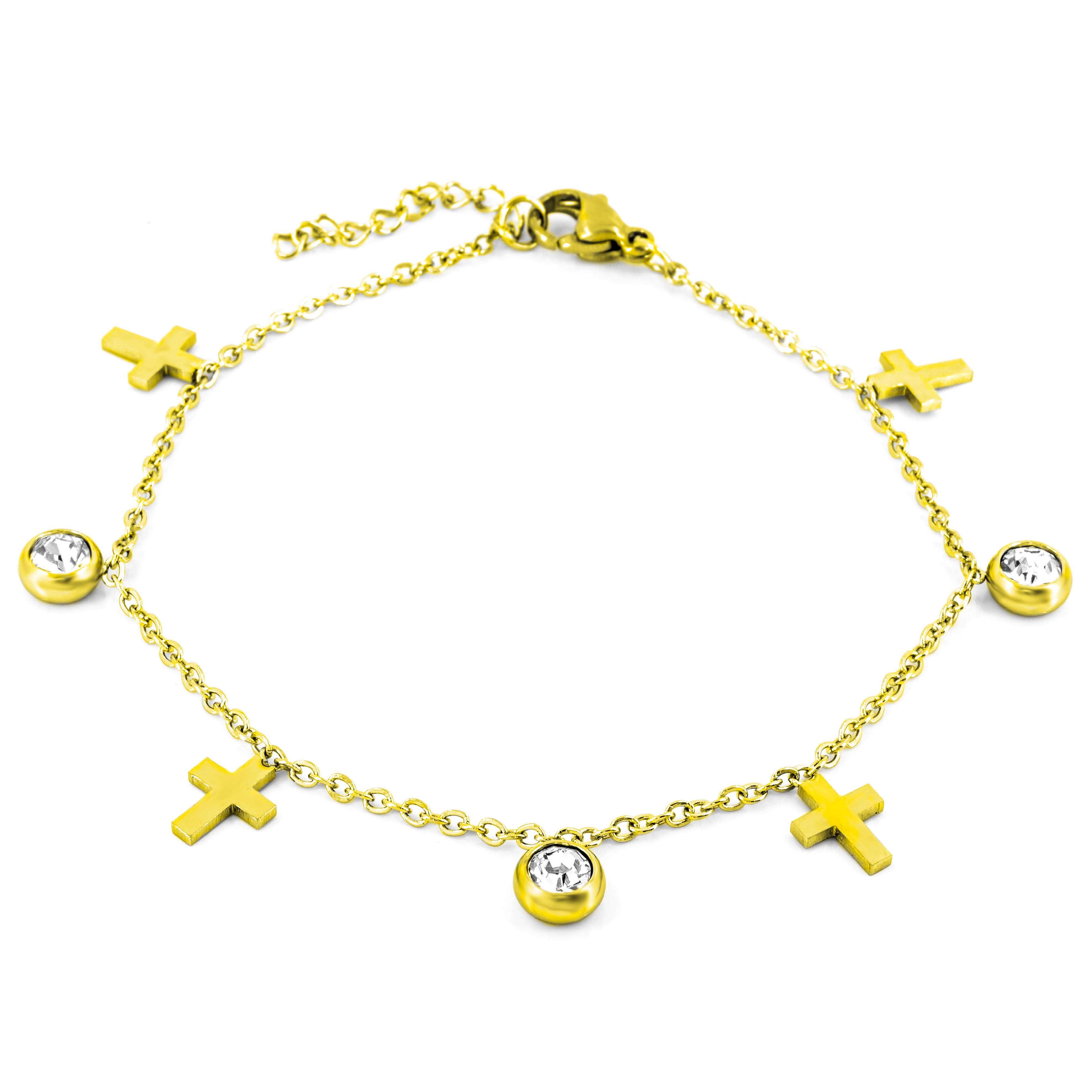 BRUNOshop.cz Řetízek na nohu KŘÍŽEK s kamínky GOLD