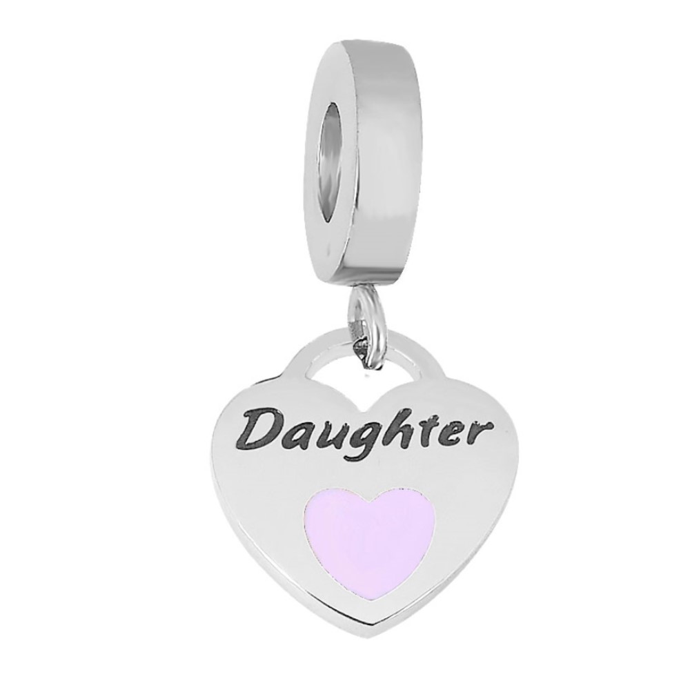 BRUNOshop.cz Visací přívěsek na náramek SRDCE s nápisem DCERA RŮŽOVÝ