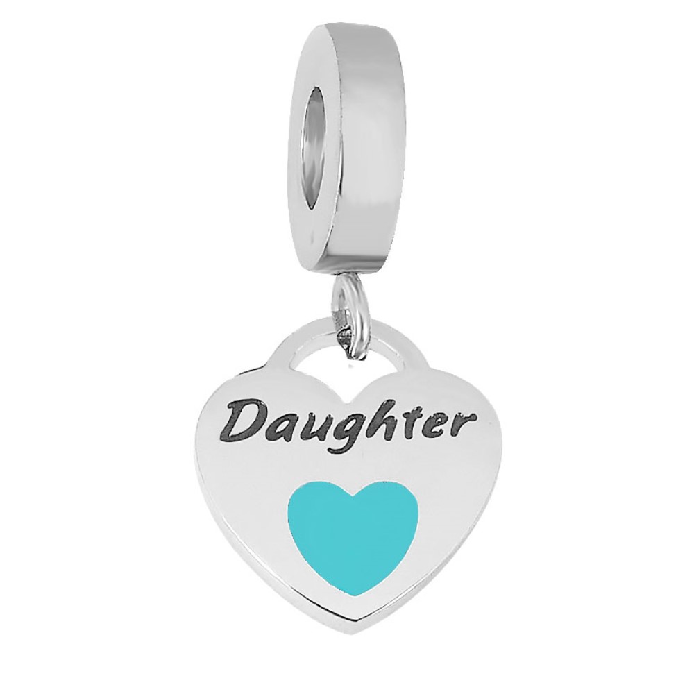 BRUNOshop.cz Visací přívěsek na náramek SRDCE s nápisem DCERA MODRÝ