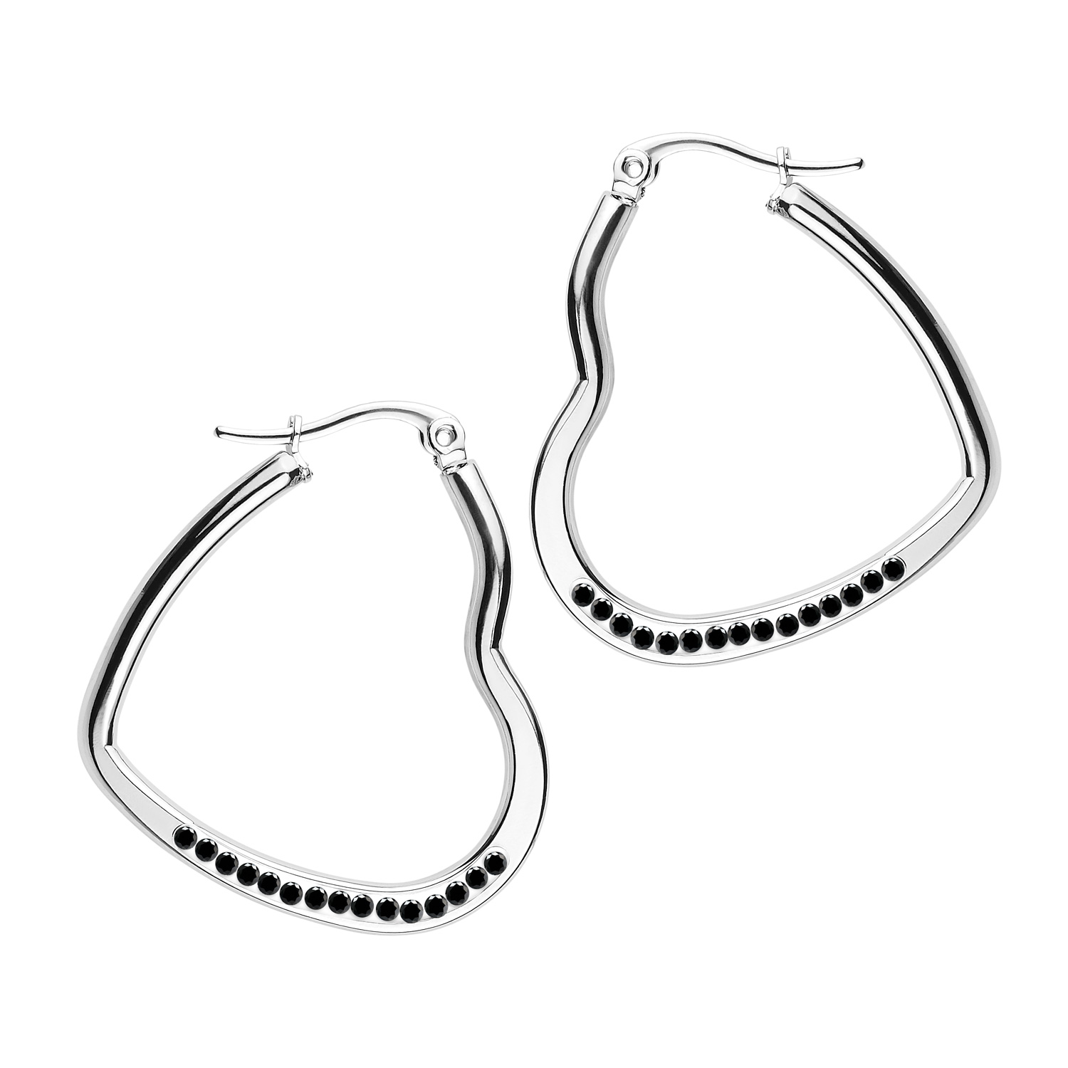 BRUNOshop.cz Visací náušnice SRDCE s kamínky ČERNÉ