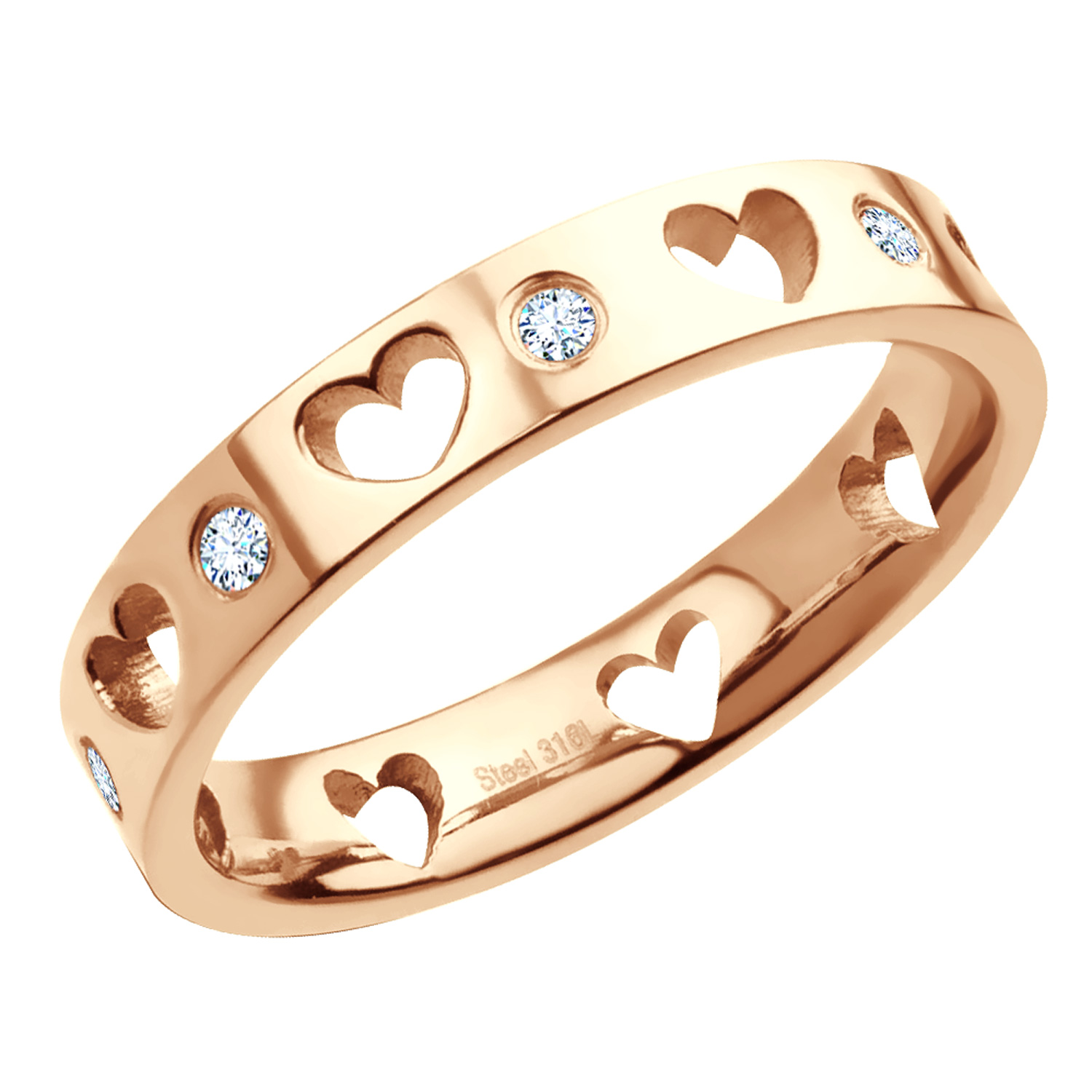 BRUNO Prsten SRDCE s kamínky ROSE GOLD Velikost: 6 (EU: 51,5 - 53,5)