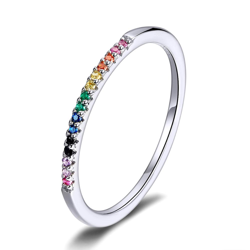 Y0054 Stříbrný prsten se zirkony BAREVNÝ Velikost: 5 (EU: 49 - 51)