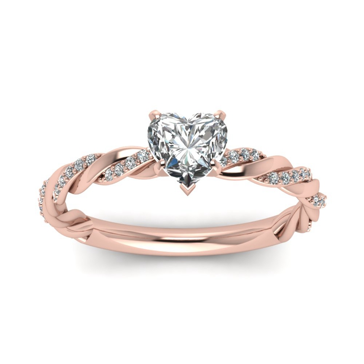 Y0220 Stříbrný proplétaný prsten se srdíčkem ROSE GOLD Velikost: 8 (EU: 56,5 - 58,5)