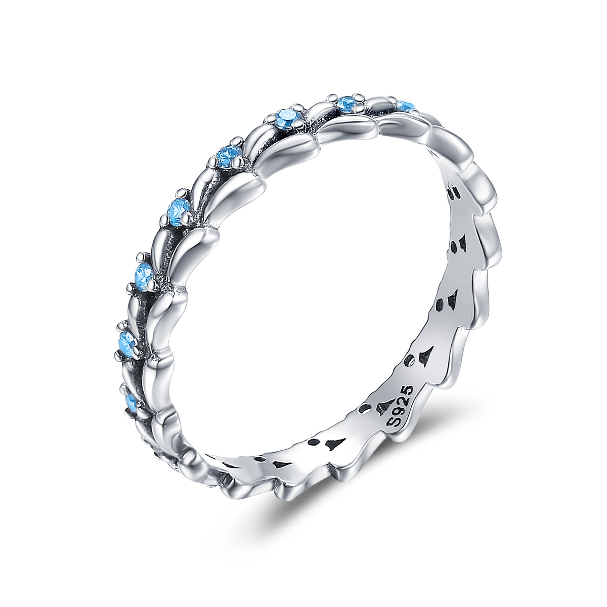 Y0149 Stříbrný prsten se zirkony MODRÝ Velikost: 7 (EU: 54 - 56)
