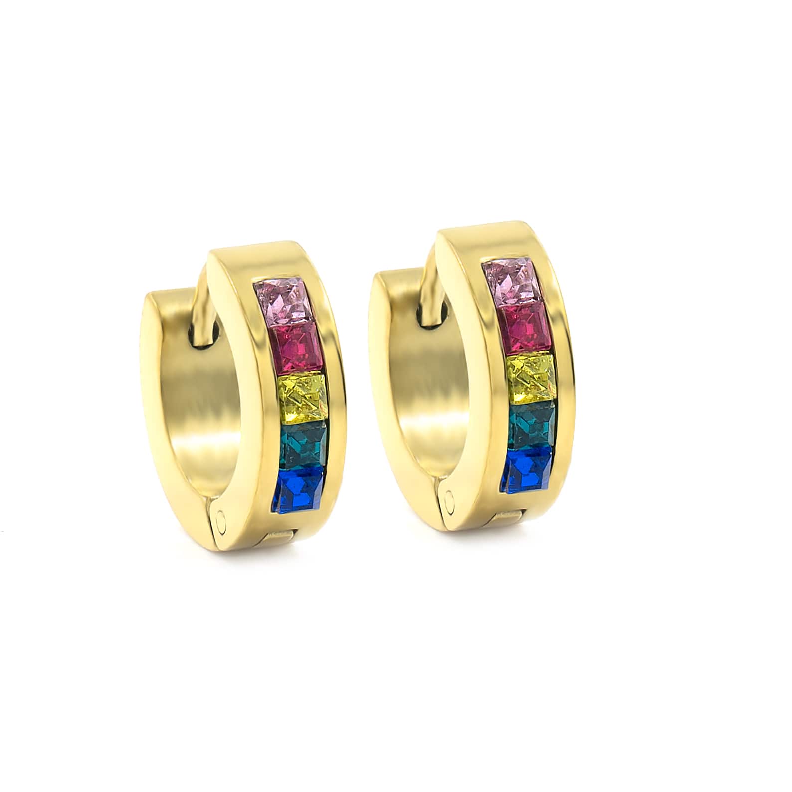 BRUNOshop.cz Náušnice kroužky s kamínky BAREVNÉ GOLD