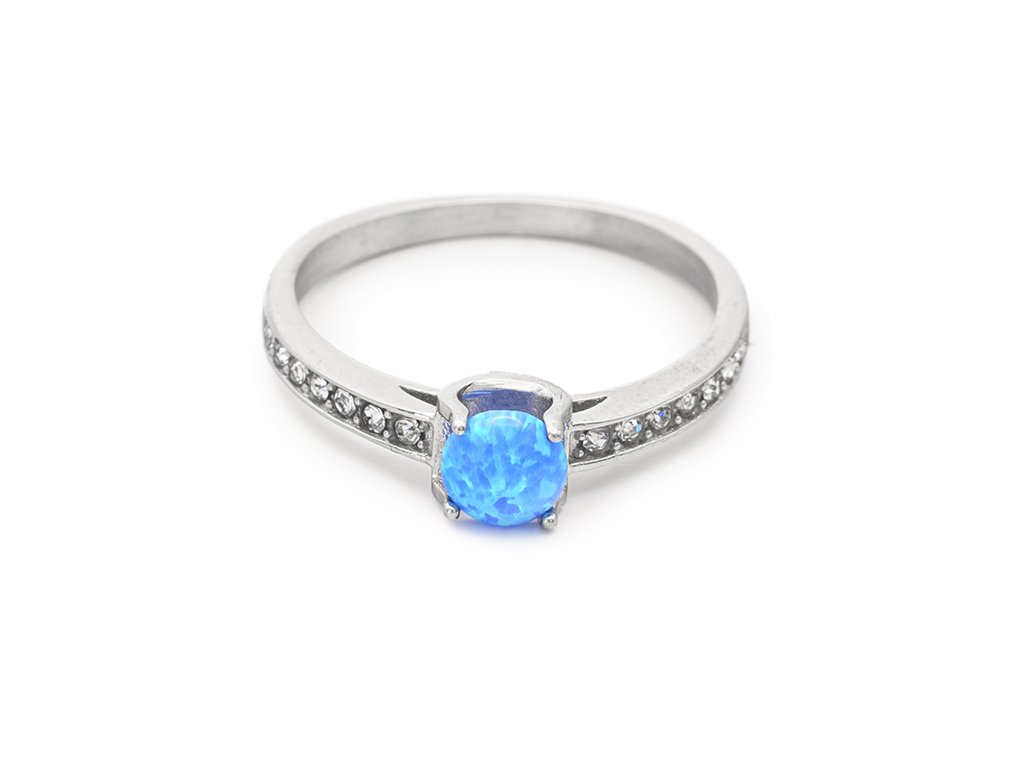 BRUNOshop.cz Prsten se syntetickým kamínkem MODRÝ OPÁL Velikost: 10 (EU: 61,5 - 63,5)