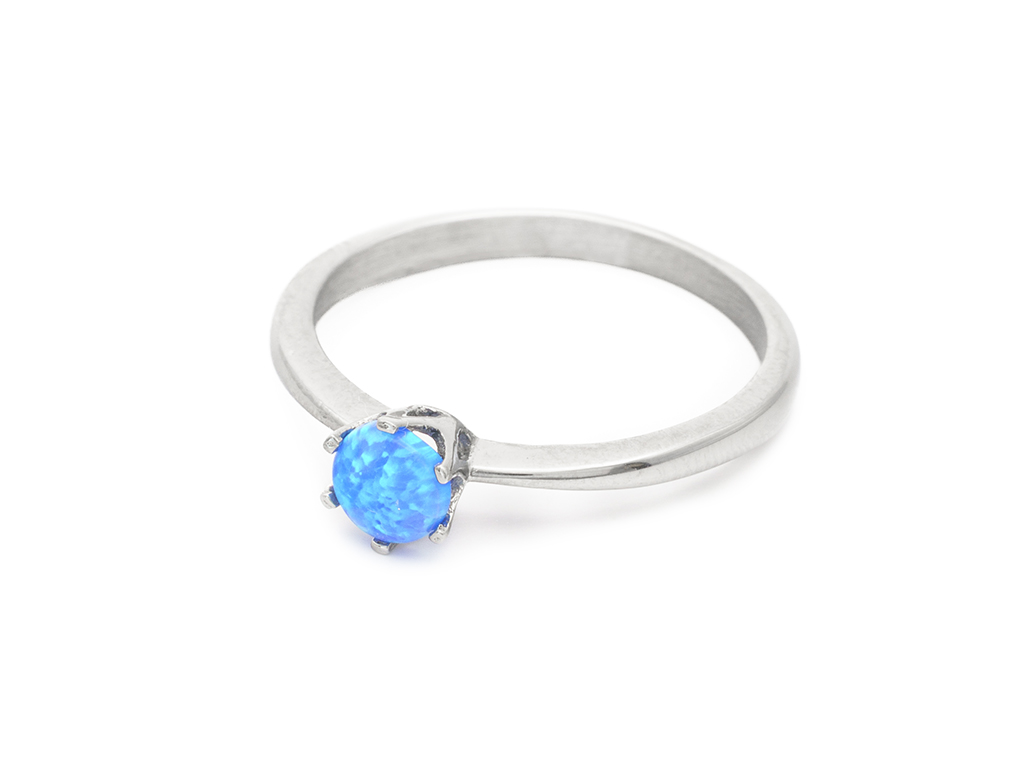 BRUNOshop.cz Prsten se syntetickým kamínkem MODRÝ OPÁL Velikost: 9 (EU: 59 - 61)