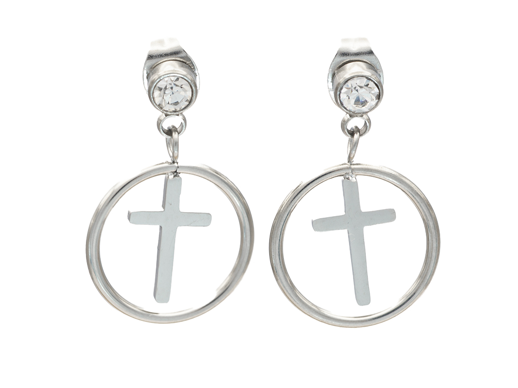 BRUNOshop.cz Visací náušnice KŘÍŽEK V KRUHU s kamínkem