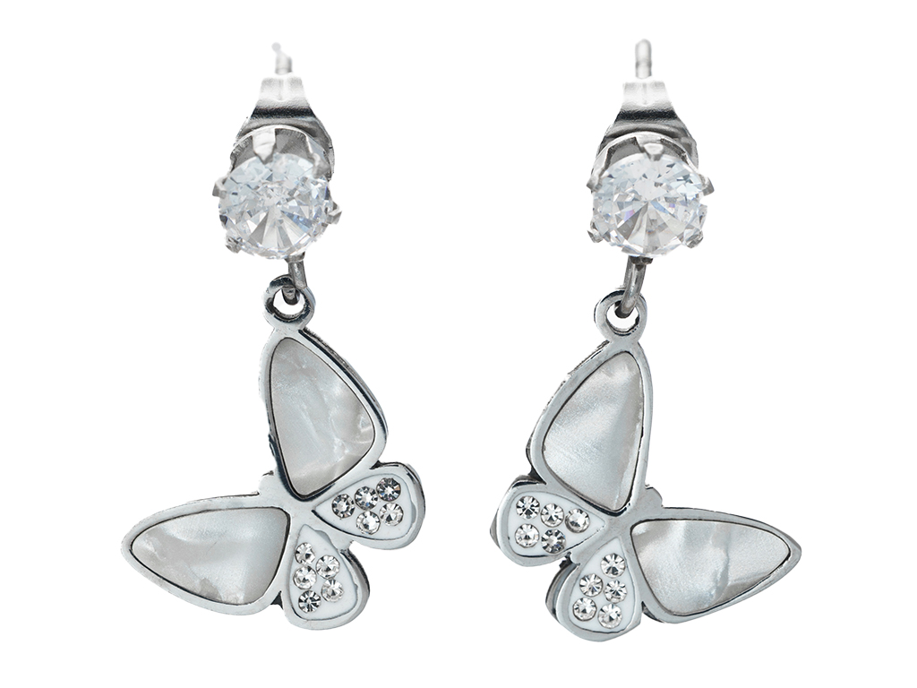 BRUNOshop.cz Visací náušnice MOTÝLEK s kamínky a perletí