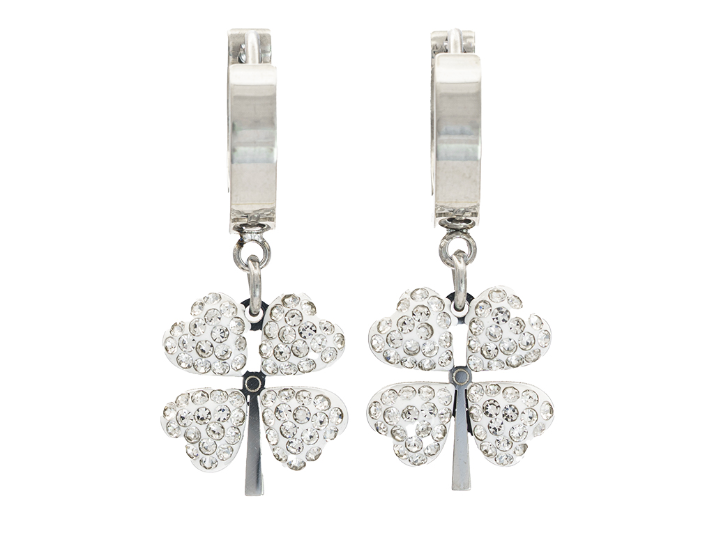 BRUNOshop.cz Visací náušnice ČTYŘLÍSTEK s kamínky