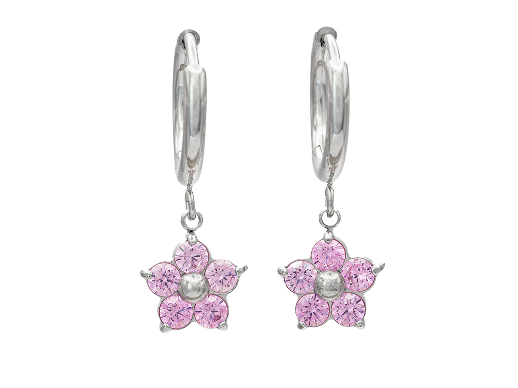 BRUNOshop.cz Visací náušnice KVÍTEK s kamínky RŮŽOVÉ