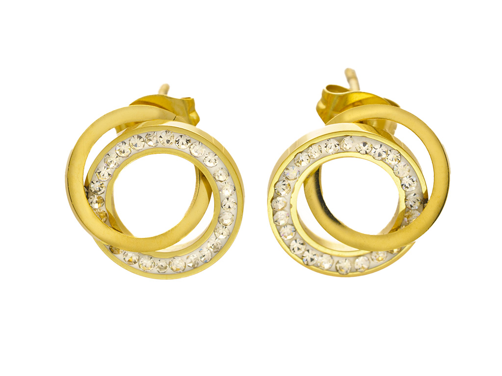 BRUNOshop.cz Náušnice propojené kroužky GOLD s kamínky