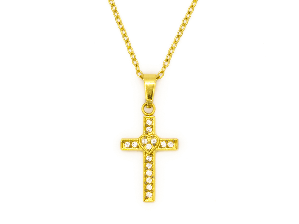 BRUNOshop.cz S4487 Náhrdelník KŘÍŽEK s kamínky GOLD
