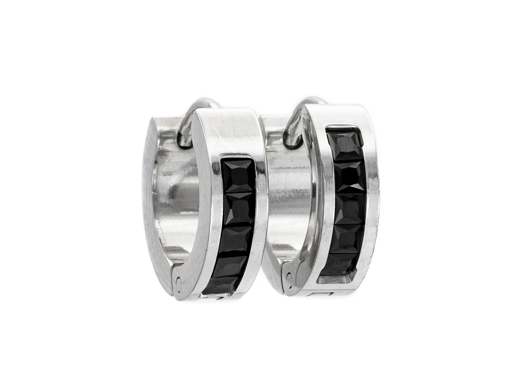 BRUNOshop.cz Náušnice kroužky s kamínky ČERNÉ