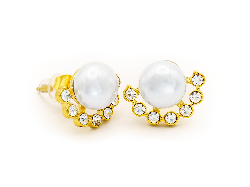 BRUNOshop.cz Náušnice ARIEL s perlou a kamínky GOLD