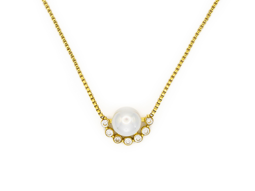 BRUNOshop.cz Náhrdelník ARIEL s perlou a kamínky GOLD