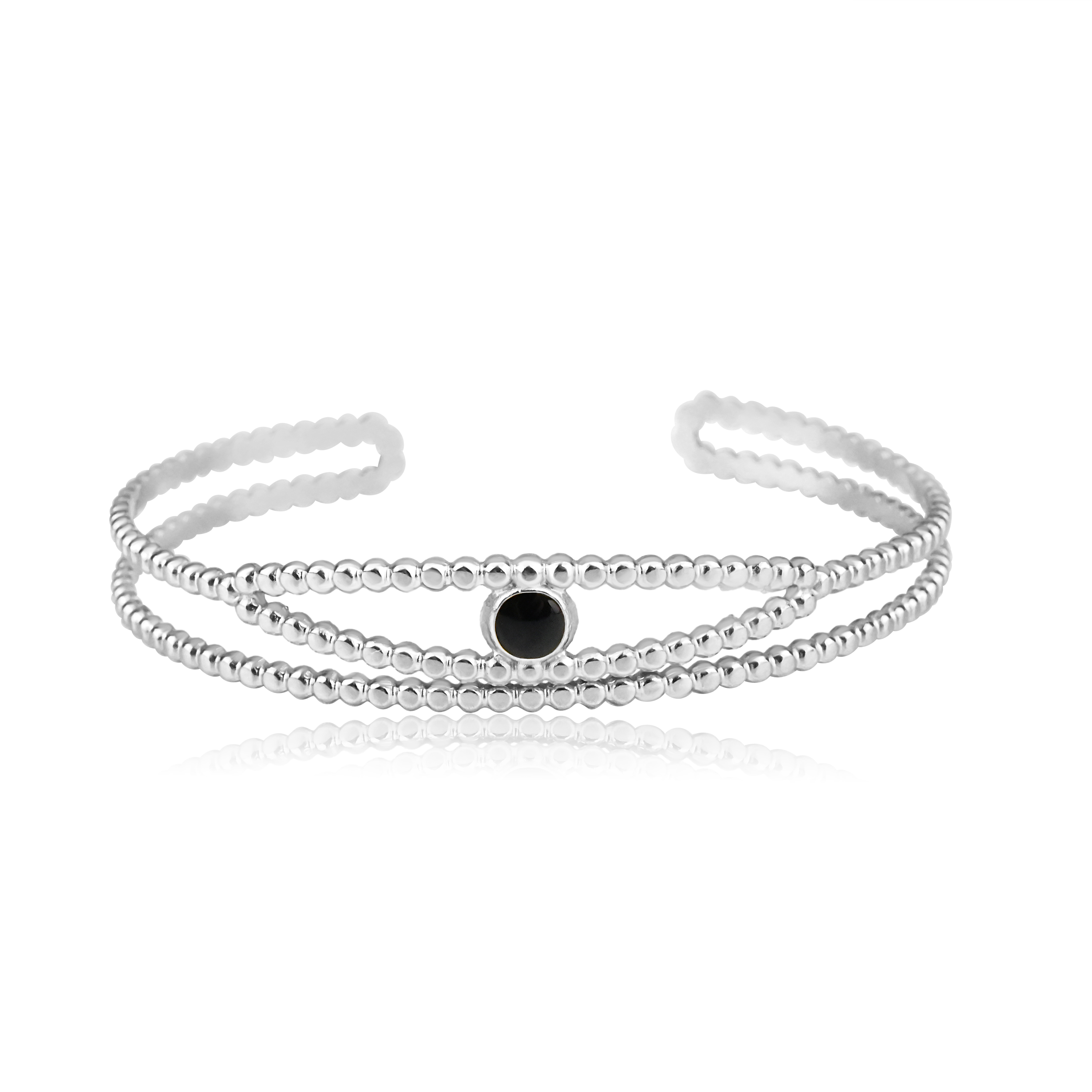 Meucci Otevřený náramek s černým kamínkem