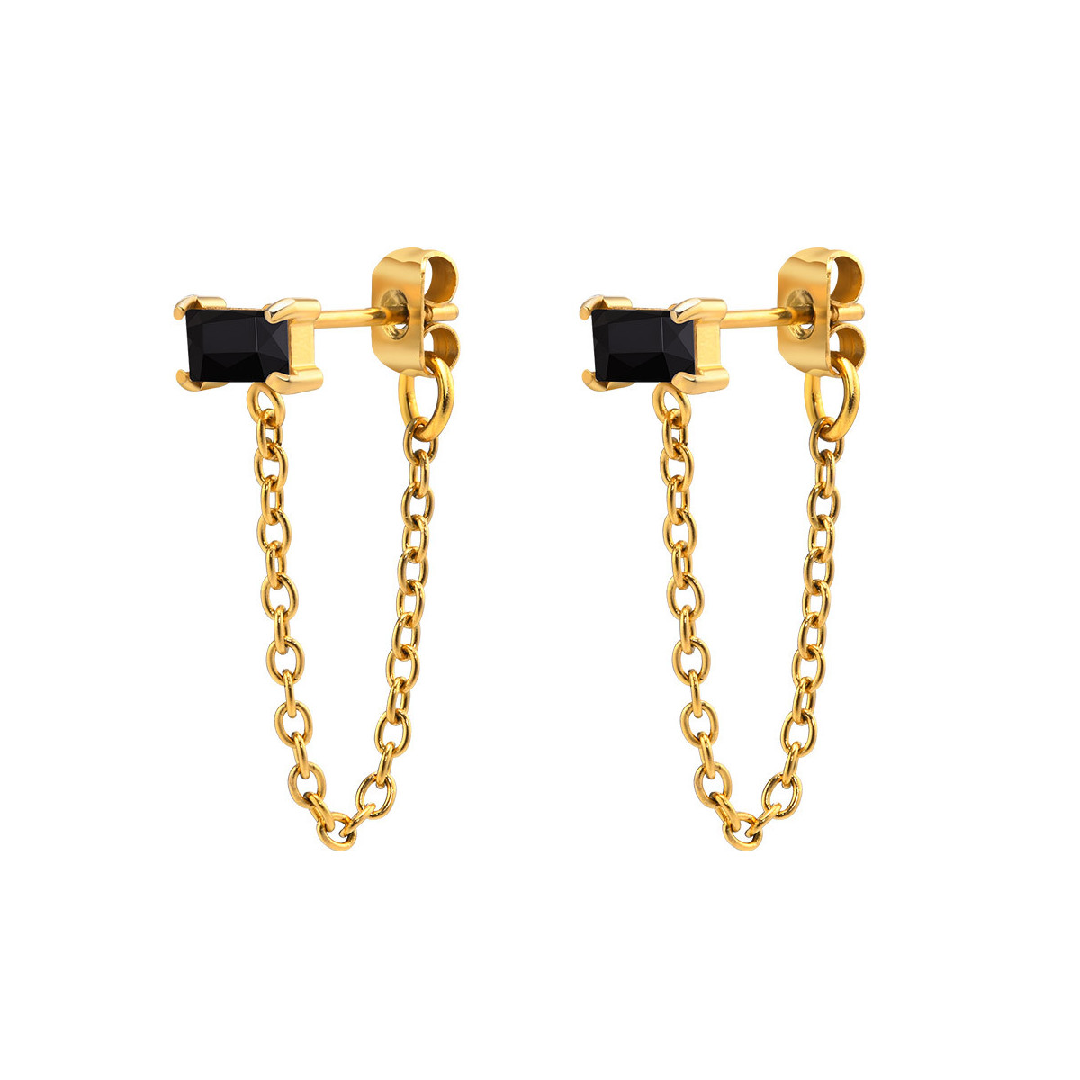Meucci Řetízkové náušnice s černým kamínkem GOLD
