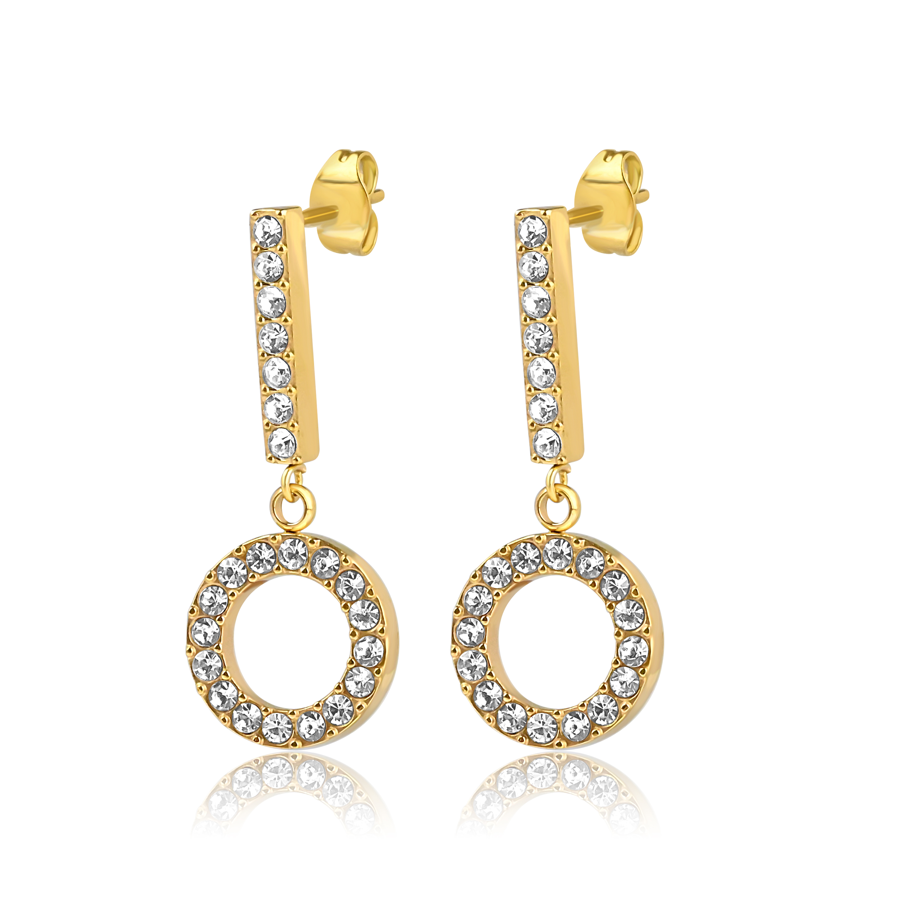 Meucci Visací podélné náušnice kroužky s kamínky GOLD