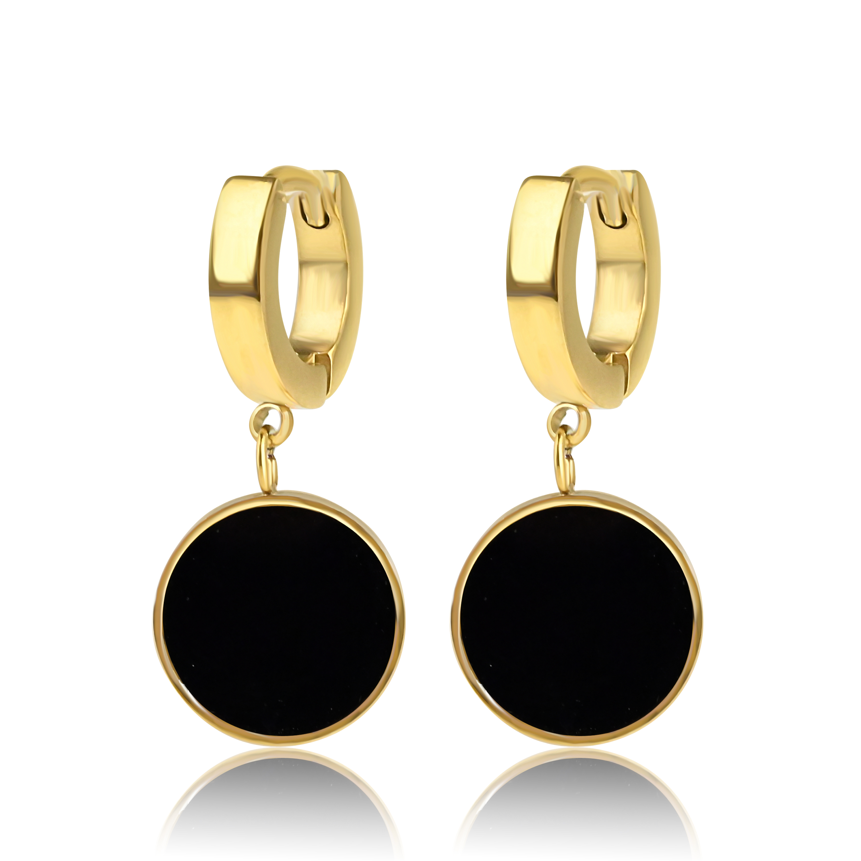 Meucci Visací náušnice KOLO ČERNÉ GOLD