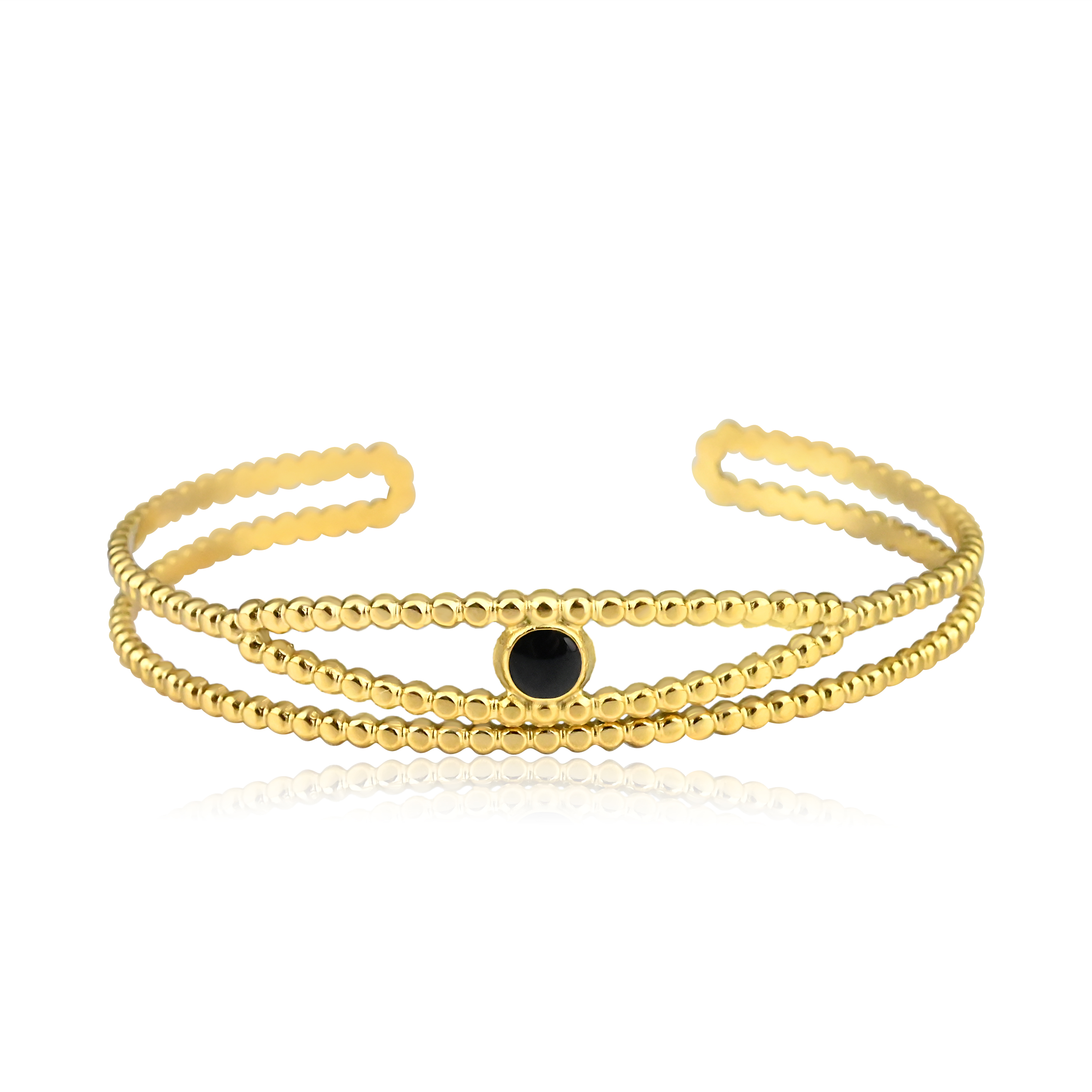 Meucci Otevřený náramek s černým kamínkem GOLD