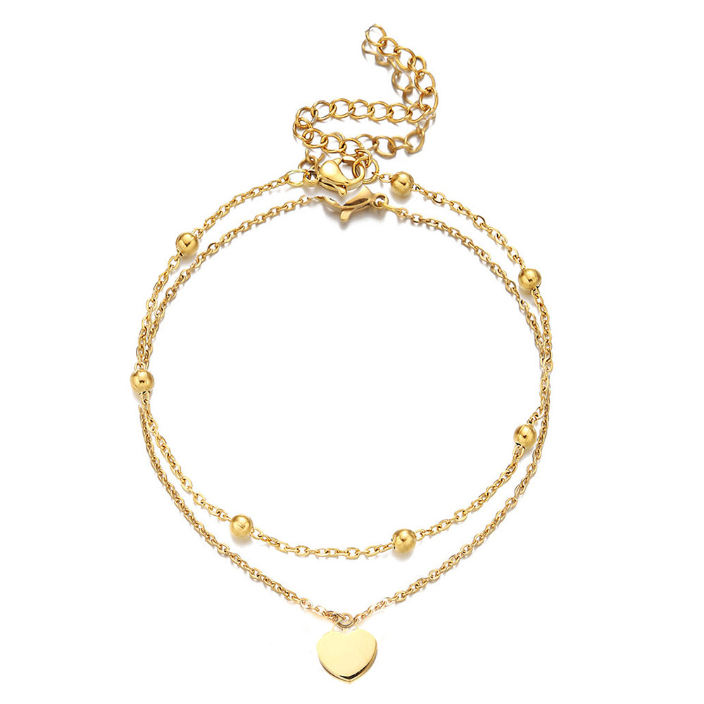Meucci Dvojitý nastavitelný náramek VISACÍ SRDCE s kuličkami GOLD