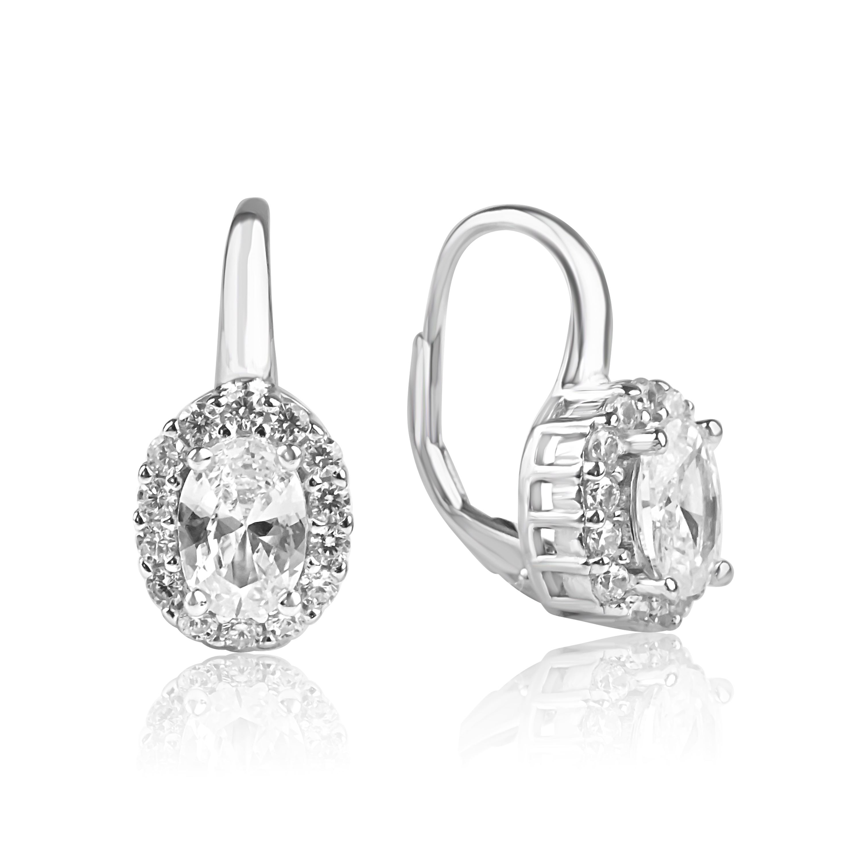 Meucci Stříbrné visací náušnice OVÁL se zirkony