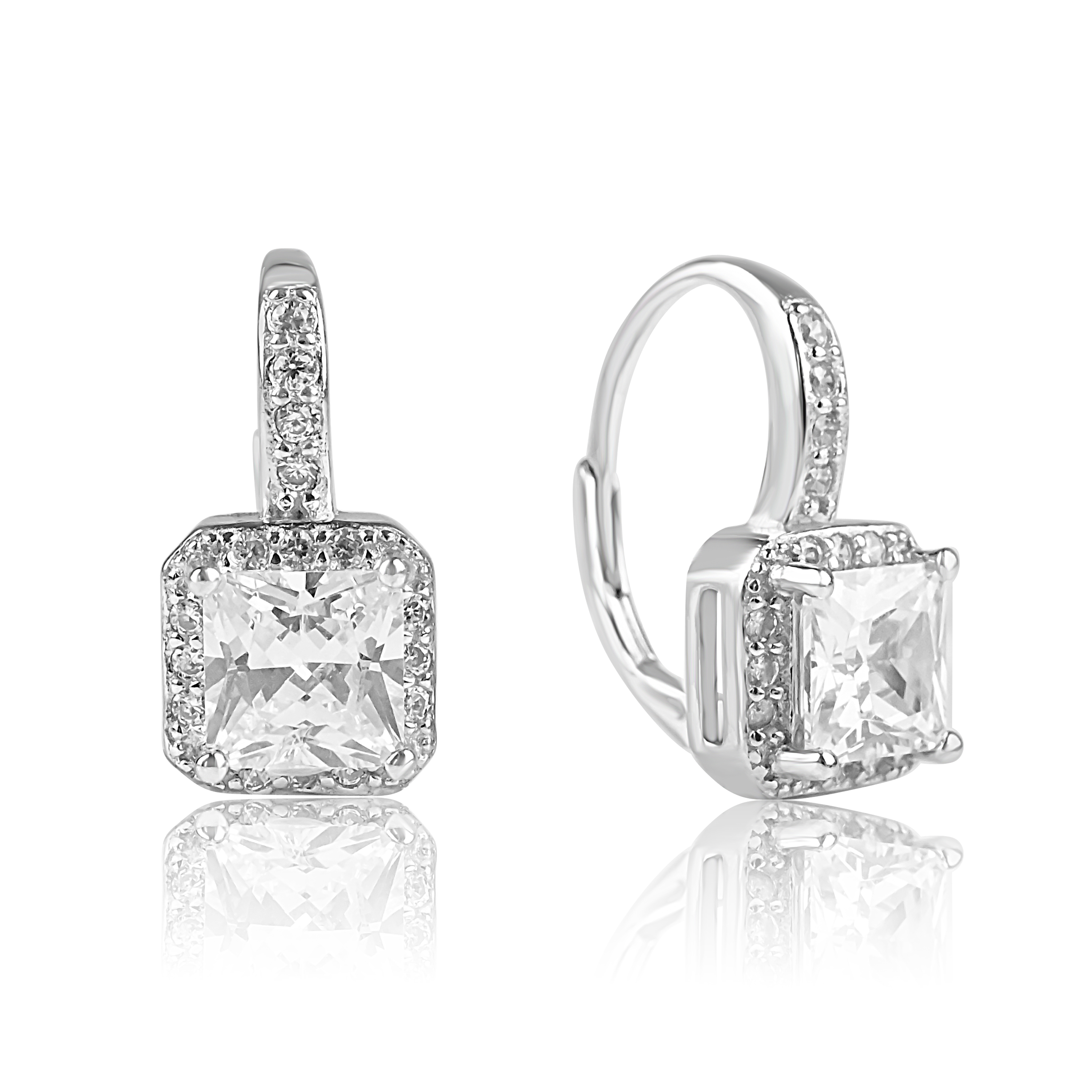 Meucci Stříbrné visací náušnice ČTVEREC se zirkony