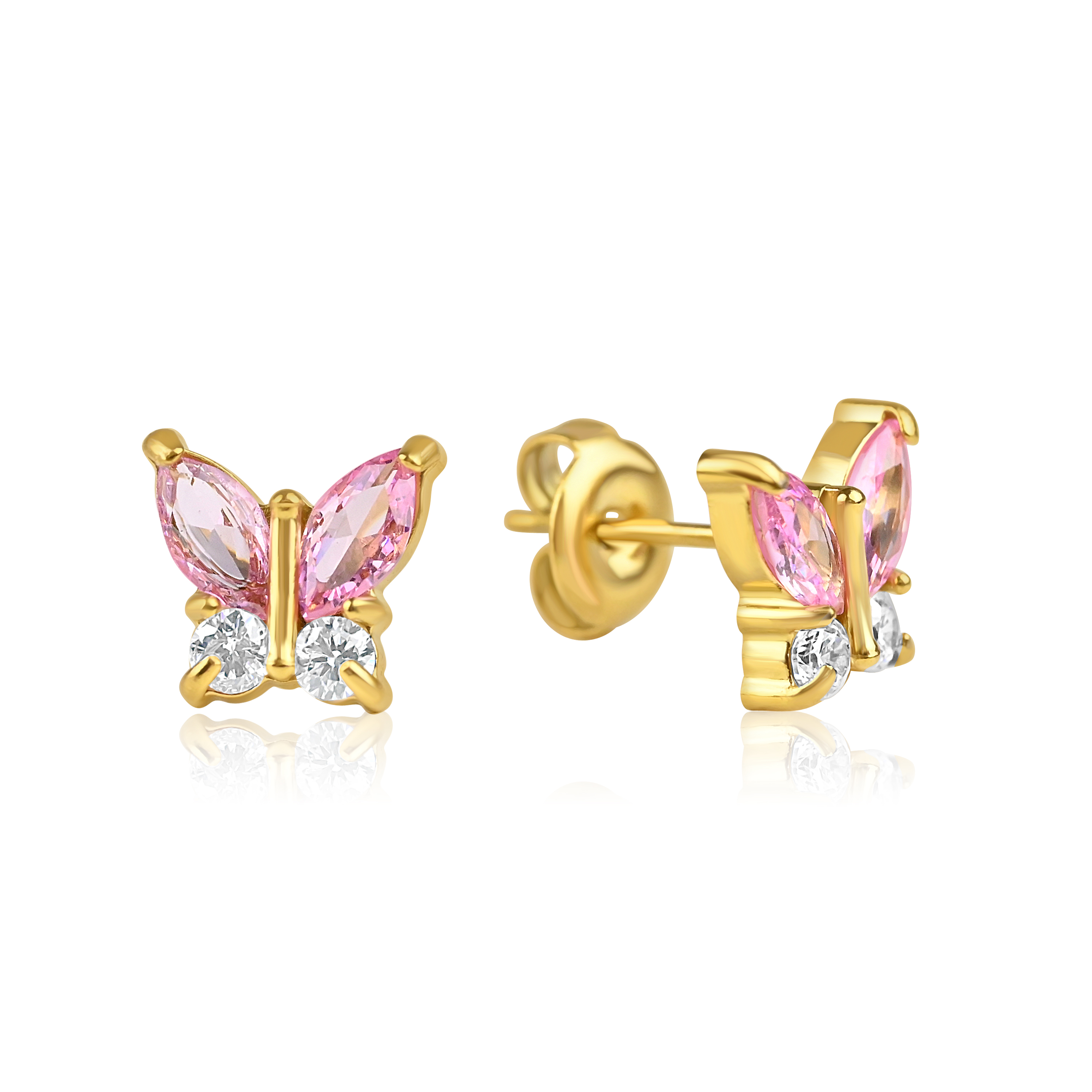 Meucci Náušnice MOTÝLCI - růžové zirkony GOLD