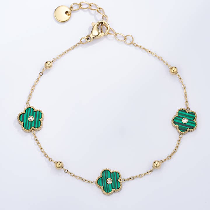 Levně ÉLINE L'ATELIER Náramek KLÁRA ZELENÝ GOLD