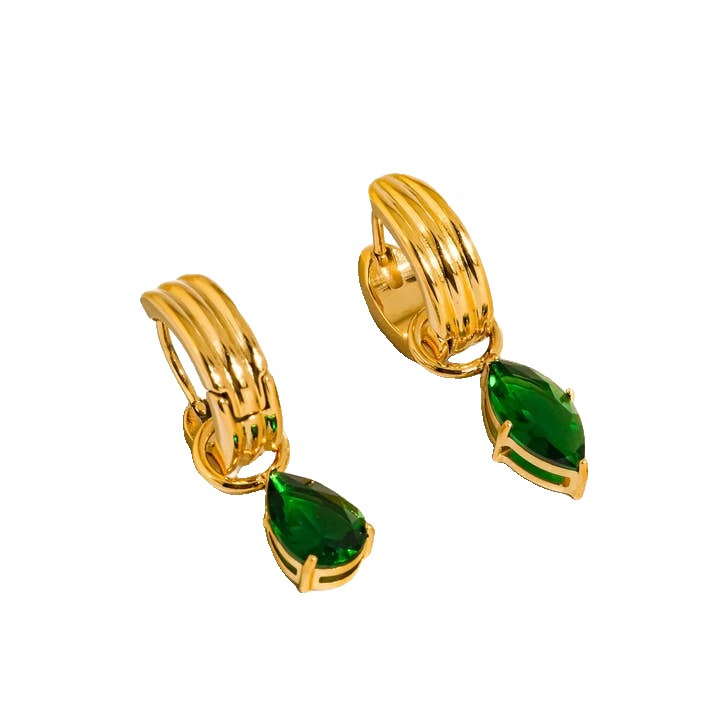 Flânerie by MAIQ Náušnice SAFFRON ZELENÉ 18K GOLD PLATED