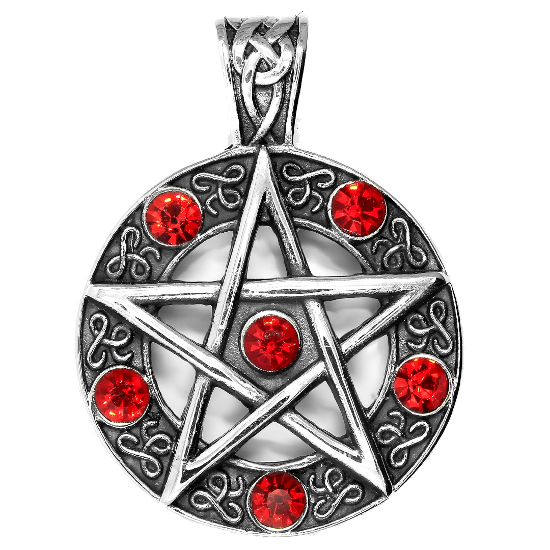BRUNOshop.cz Přívěsek PENTAGRAM s kamínky ČERVENÝ