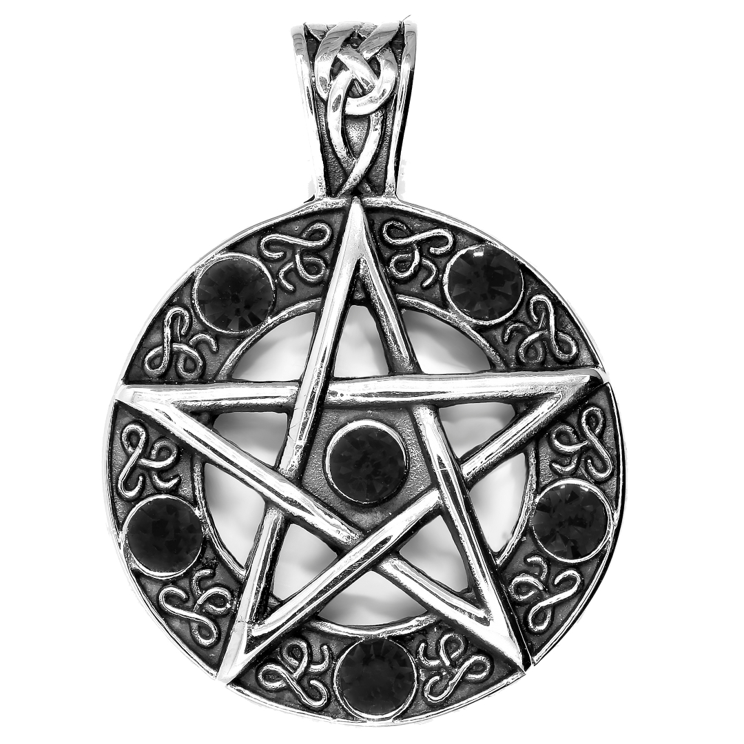 S2775 Přívěsek PENTAGRAM s kamínky ČERNÝ