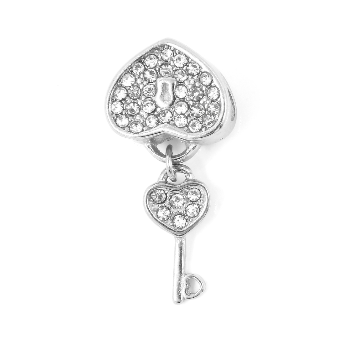 BRUNOshop.cz Přívěsek na náramek KLÍČ OD SRDCE s kamínky