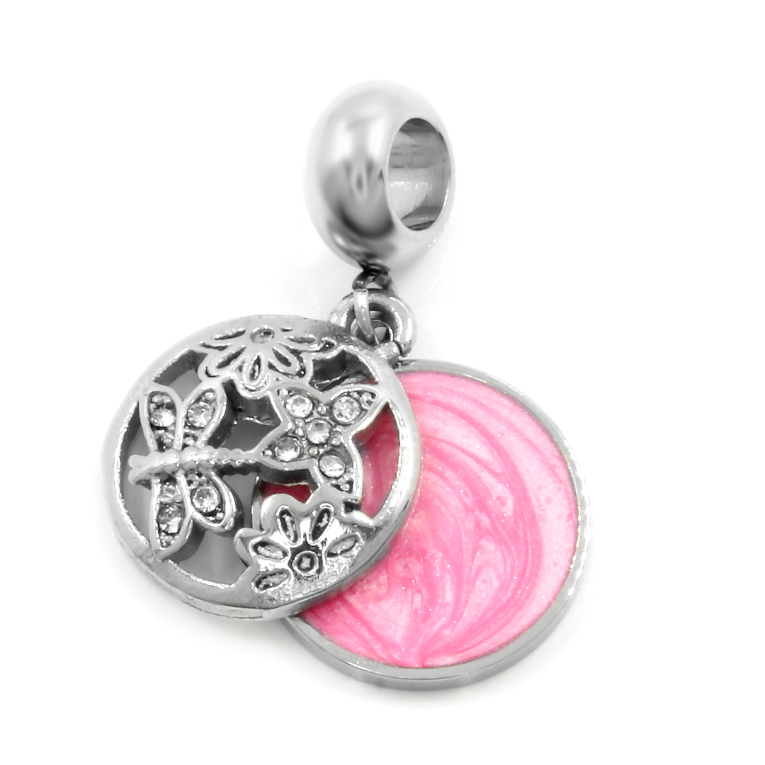 BRUNOshop.cz Dvojitý visací přívěsek na náramek VÁŽKA s kamínky RŮŽOVÝ