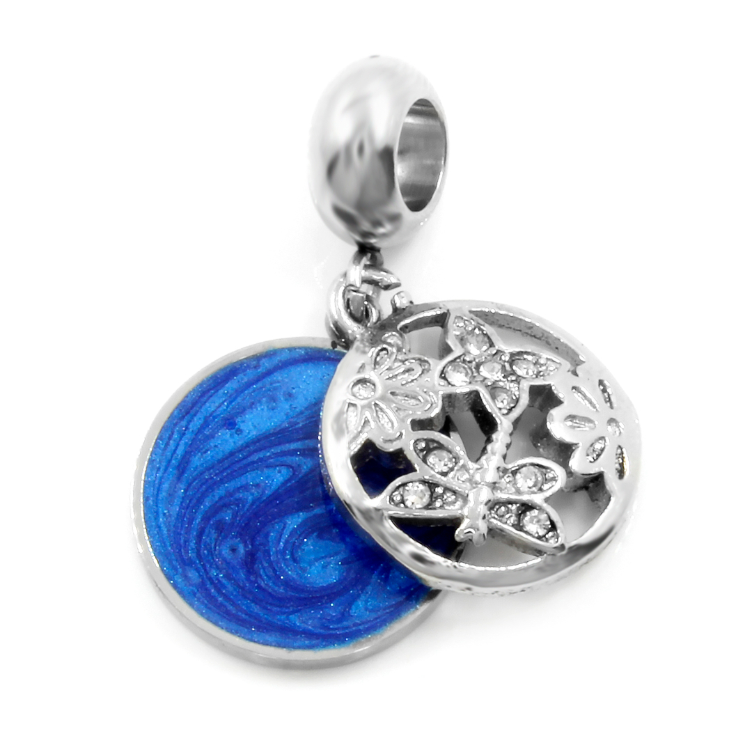 BRUNOshop.cz Dvojitý visací přívěsek na náramek VÁŽKA s kamínky MODRÝ