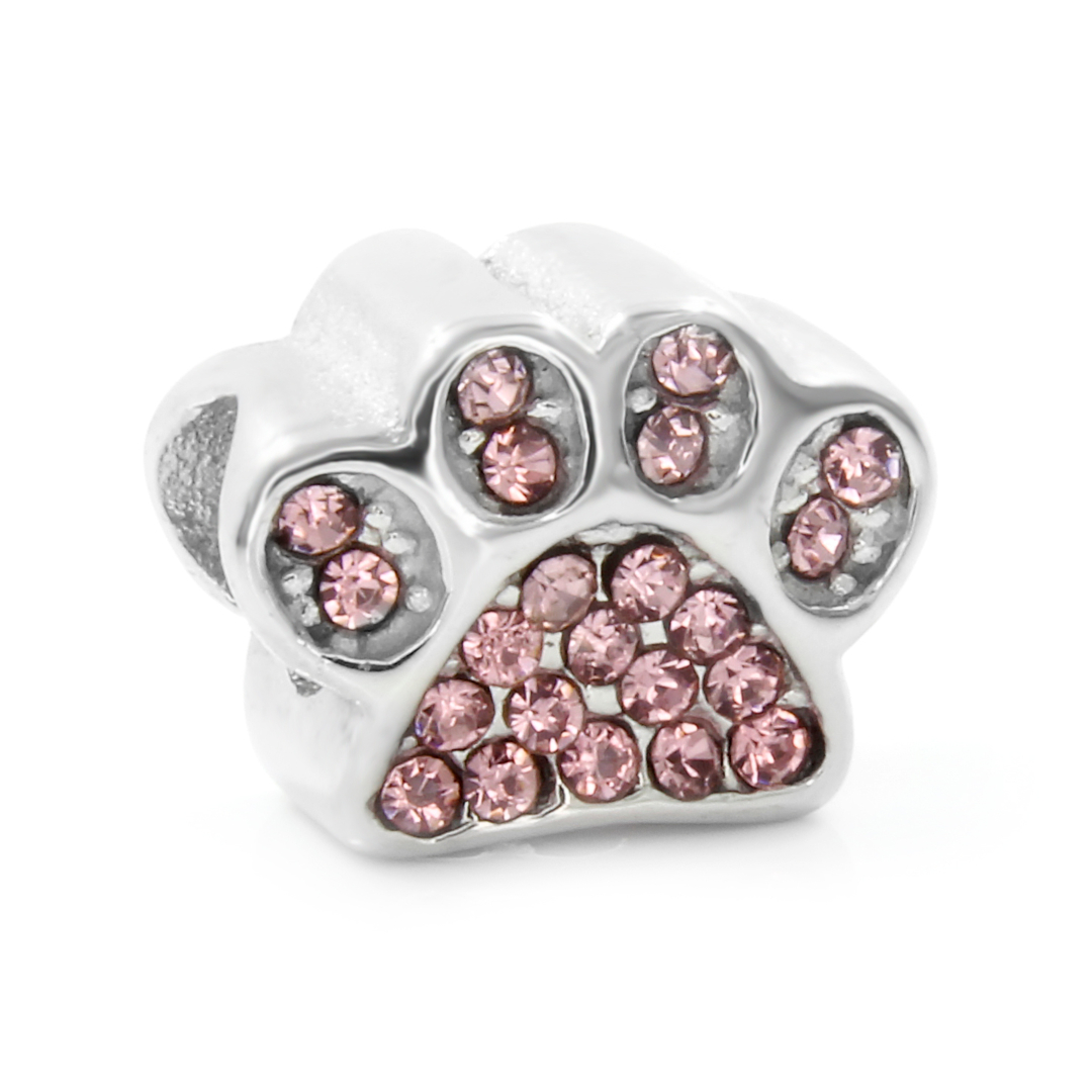 BRUNOshop.cz Přívěsek na náramek TLAPKA s kamínky RŮŽOVÝ