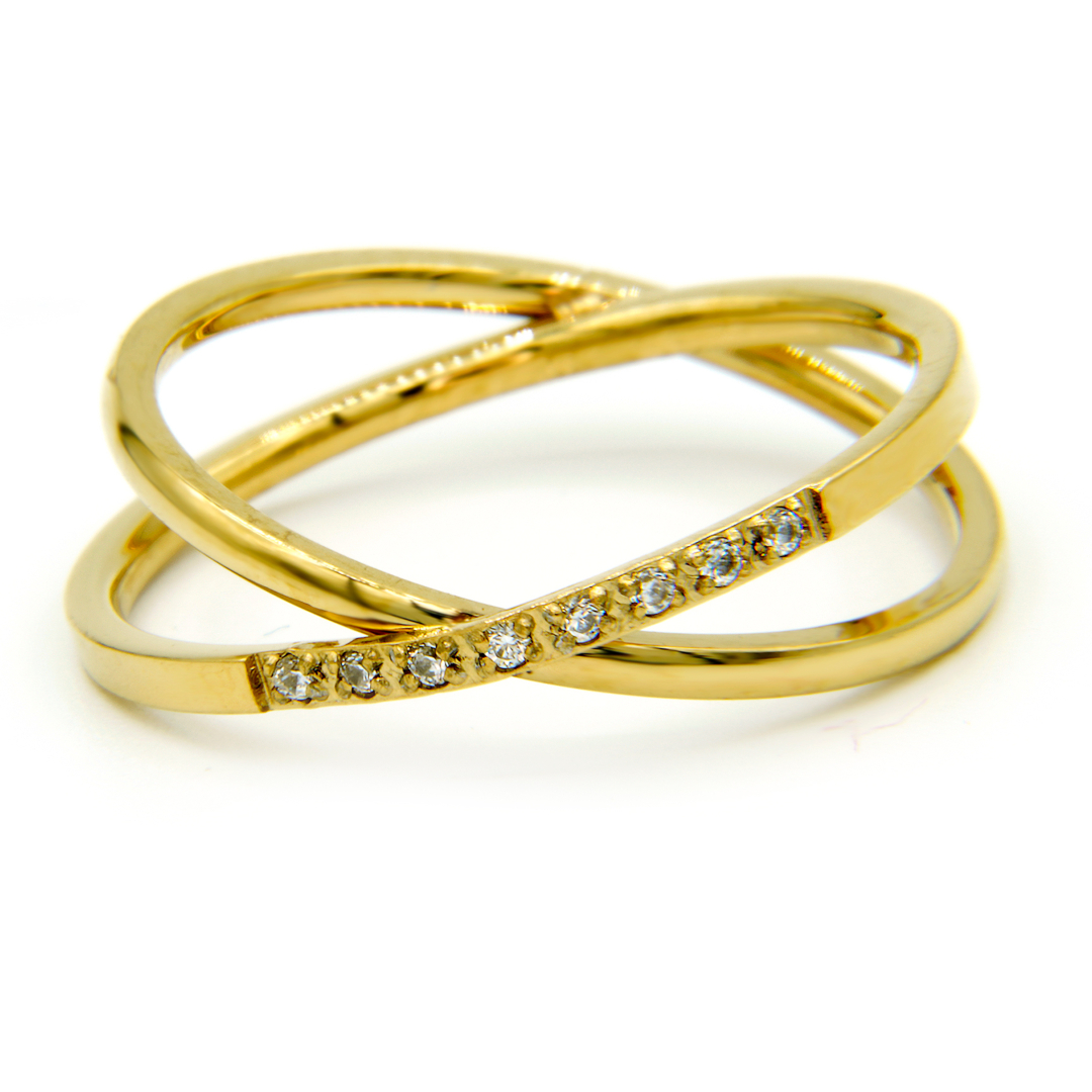 S3188 Dvojitý prsten GOLD s kamínky Velikost: 8 (EU: 56,5 - 58,5)