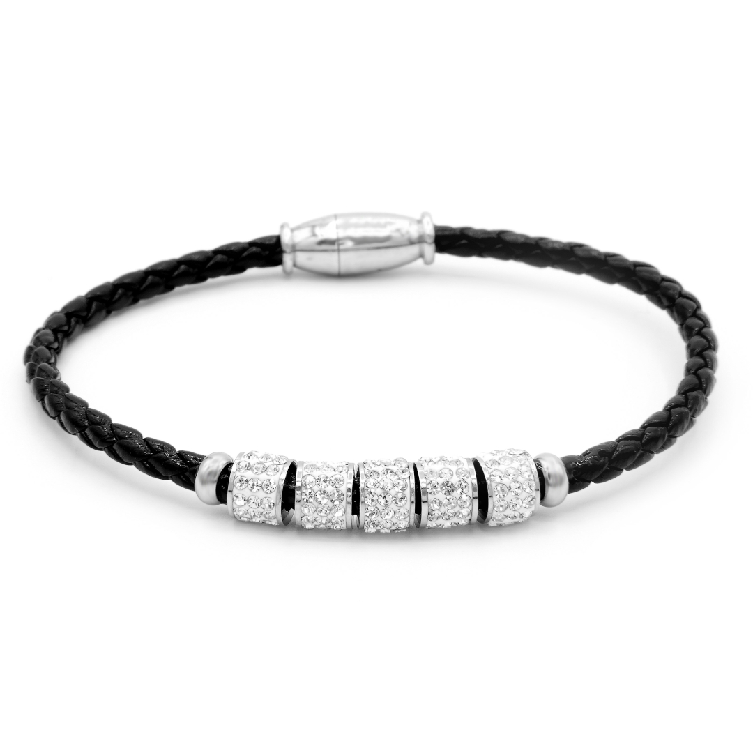 BRUNOshop.cz Kožený náramek s kamínky ČERNÝ