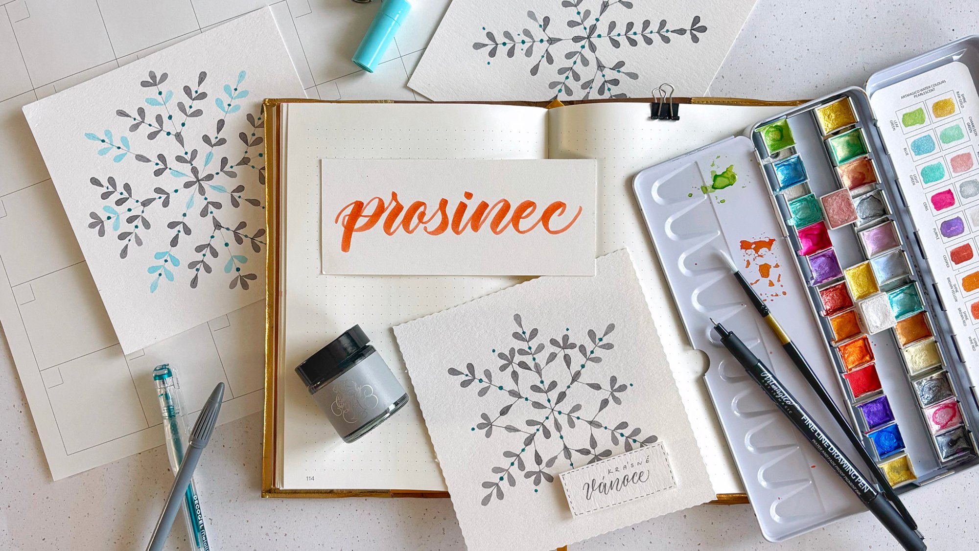 Krasopisný LIVE stream – Malované vločky a prosincový Bullet Journal