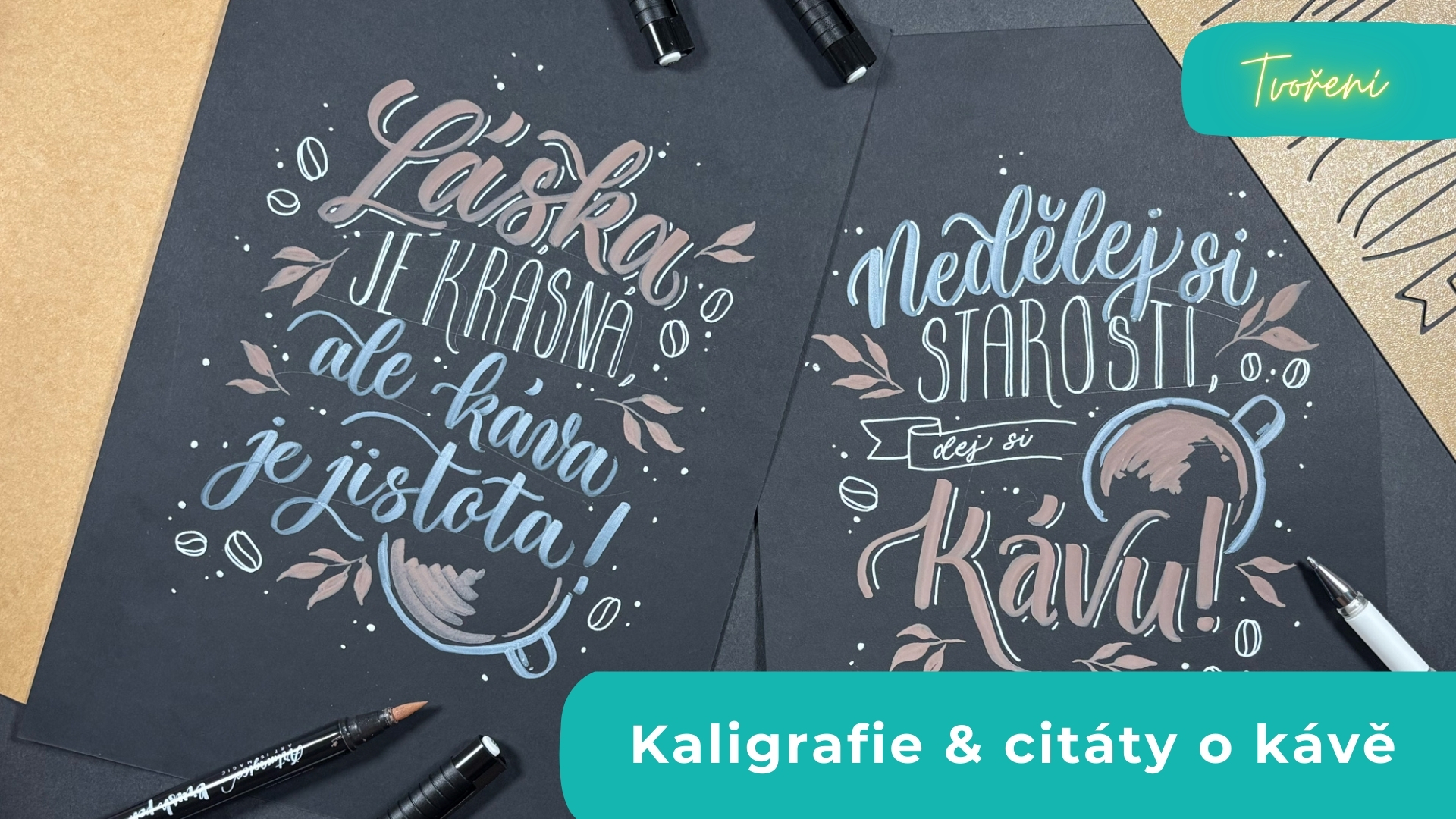 ☕ Kaligrafie na černém papíře – citáty o kávě jako dekorace