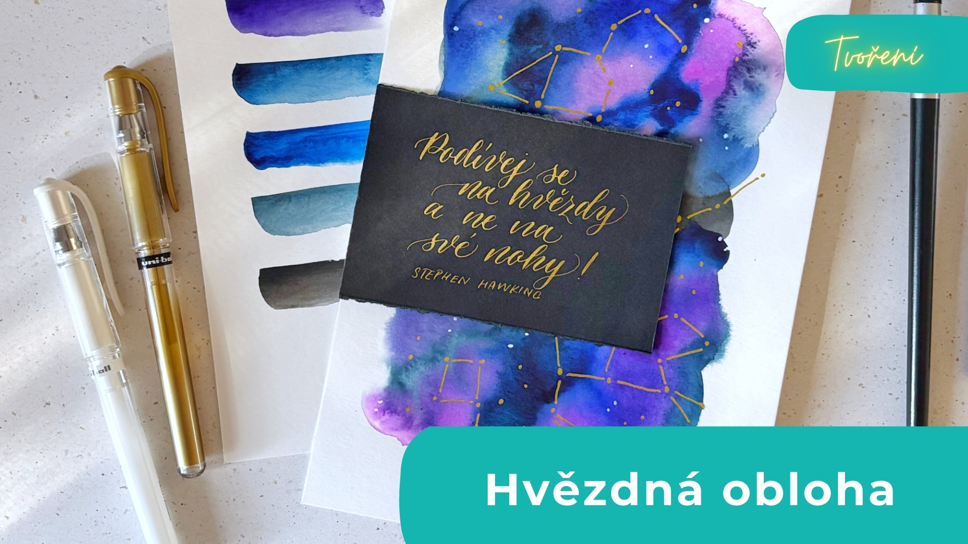 Plakát s hvězdnou oblohou & kaligrafický citát