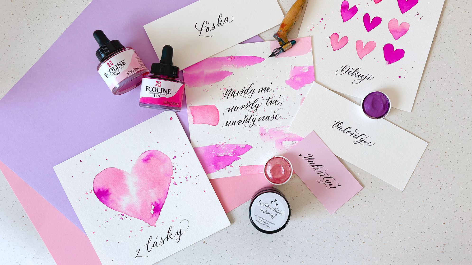 Kaligrafická valentýnka – LIVE psaní perem a inkoustem